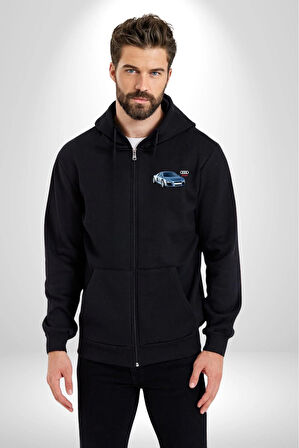 Audi R8 Le Mans Konsept Araba Erkek Kadın Siyah Fermuarlı Baskılı Hırka Sweatshirt