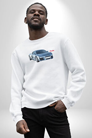 Audi R8 Le Mans Konsept Araba Erkek Kadın Unisex Dijital Baskılı Beyaz Sweatshirt