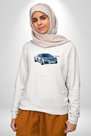 Audi R8 Le Mans Konsept Araba Erkek Kadın Unisex Dijital Baskılı Beyaz Sweatshirt