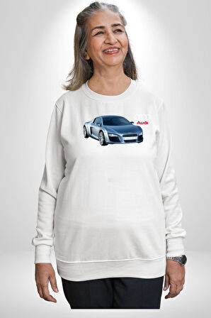 Audi R8 Le Mans Konsept Araba Erkek Kadın Unisex Dijital Baskılı Beyaz Sweatshirt