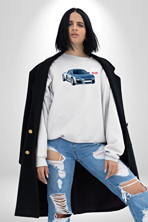Audi R8 Le Mans Konsept Araba Erkek Kadın Unisex Dijital Baskılı Beyaz Sweatshirt
