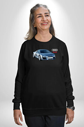 Audi R8 Le Mans Konsept Araba Erkek Kadın Unisex Dijital Baskılı Siyah Sweatshirt