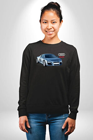 Audi R8 Le Mans Konsept Araba Erkek Kadın Unisex Dijital Baskılı Siyah Sweatshirt