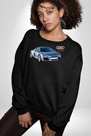 Audi R8 Le Mans Konsept Araba Erkek Kadın Unisex Dijital Baskılı Siyah Sweatshirt