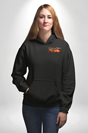 Lamborghini Diablo 2001 Turuncu Araba Boğa Erkek Kadın Siyah Ön Sırt Baskılı Kapüşonlu Sweatshirt Hoodie