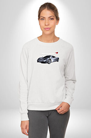 McLaren F1 Araba Erkek Kadın Unisex Dijital Baskılı Beyaz Sweatshirt