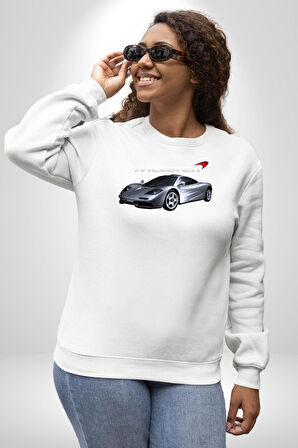McLaren F1 Araba Erkek Kadın Unisex Dijital Baskılı Beyaz Sweatshirt