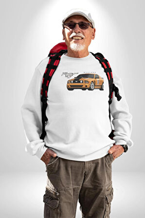 Shelby Mustang Araba Style Erkek Kadın Unisex Dijital Baskılı Beyaz Sweatshirt