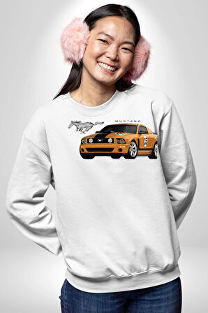 Shelby Mustang Araba Style Erkek Kadın Unisex Dijital Baskılı Beyaz Sweatshirt