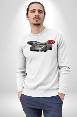 Bugatti EB110 GT Grigio Chiaro Erkek Kadın Unisex Dijital Baskılı Beyaz Sweatshirt