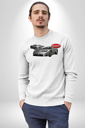 Bugatti EB110 GT Grigio Chiaro Erkek Kadın Unisex Dijital Baskılı Beyaz Sweatshirt