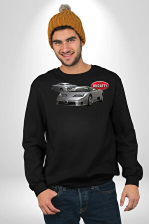 Bugatti EB110 GT Grigio Chiaro Erkek Kadın Unisex Dijital Baskılı Siyah Sweatshirt