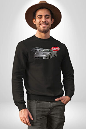 Bugatti EB110 GT Grigio Chiaro Erkek Kadın Unisex Dijital Baskılı Siyah Sweatshirt