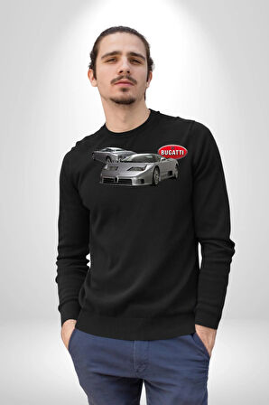 Bugatti EB110 GT Grigio Chiaro Erkek Kadın Unisex Dijital Baskılı Siyah Sweatshirt