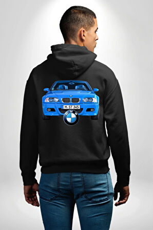 BMW Mavi M3 Cabrio Erkek Kadın Siyah Ön Sırt Baskılı Kapüşonlu Sweatshirt Hoodie