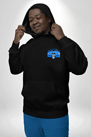 BMW Mavi M3 Cabrio Erkek Kadın Siyah Ön Sırt Baskılı Kapüşonlu Sweatshirt Hoodie