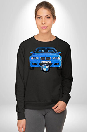 BMW Mavi M3 Cabrio Erkek Kadın Unisex Dijital Baskılı Siyah Sweatshirt