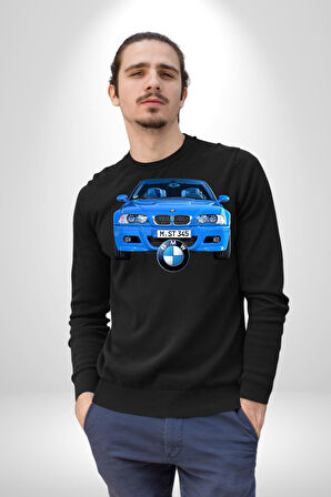 BMW Mavi M3 Cabrio Erkek Kadın Unisex Dijital Baskılı Siyah Sweatshirt
