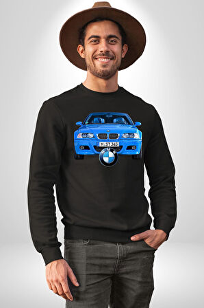 BMW Mavi M3 Cabrio Erkek Kadın Unisex Dijital Baskılı Siyah Sweatshirt