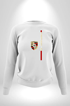 Porsche Logo Klasik Stil Tasarım Erkek Kadın Unisex Dijital Baskılı Beyaz Sweatshirt