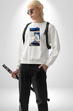 Porsche GT3 Japon Stil Performans Tasarımı Erkek Kadın Unisex Dijital Baskılı Beyaz Sweatshirt