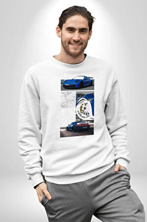 Porsche GT3 Japon Stil Performans Tasarımı Erkek Kadın Unisex Dijital Baskılı Beyaz Sweatshirt