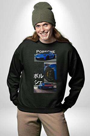 Porsche GT3 Japon Stil Performans Tasarımı Erkek Kadın Unisex Dijital Baskılı Siyah Sweatshirt