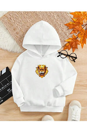Çocuk Beyaz Minik Aslan Baskılı Sweatshirt