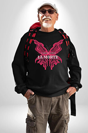 Aşk Kazanır Ölüm Kelebek Tasarımı Aşkın Ateşi Erkek Kadın Unisex Dijital Baskılı Siyah Sweatshirt