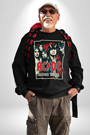 AC/DC Highway to Hell Rock Tasarım Erkek Kadın Unisex Dijital Baskılı Siyah Sweatshirt