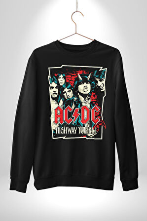 AC/DC Highway to Hell Rock Tasarım Erkek Kadın Unisex Dijital Baskılı Siyah Sweatshirt