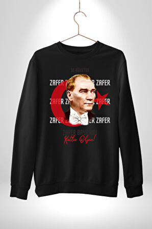 30 Ağustos Zafer Bayramı Ve Atatürk Ay Yıldız Erkek Kadın Unisex Dijital Baskılı Siyah Sweatshirt