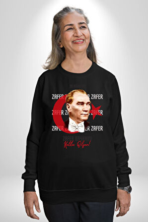 30 Ağustos Zafer Bayramı Ve Atatürk Ay Yıldız Erkek Kadın Unisex Dijital Baskılı Siyah Sweatshirt
