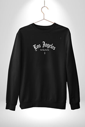 Los Angeles Sokak Tarzı Erkek Kadın Unisex Dijital Baskılı Siyah Sweatshirt