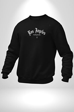 Los Angeles Sokak Tarzı Erkek Kadın Unisex Dijital Baskılı Siyah Sweatshirt
