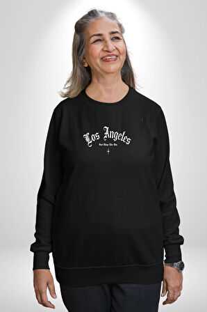 Los Angeles Sokak Tarzı Erkek Kadın Unisex Dijital Baskılı Siyah Sweatshirt