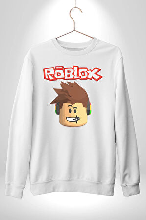 Roblox Karakter Eğlenceli Oyun Tasarımı Erkek Kadın Unisex Dijital Baskılı Beyaz Sweatshirt