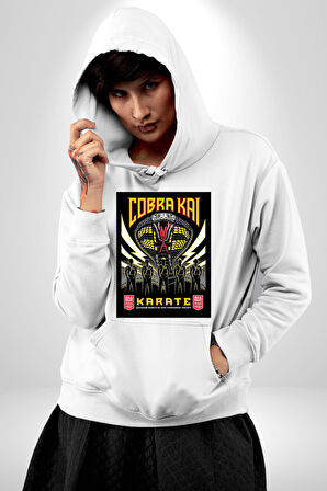 Cobra Kai Yılan Karete Dizi Film Erkek Kadın Beyaz Dijital Baskılı Kapüşonlu Sweatshirt Hoodie