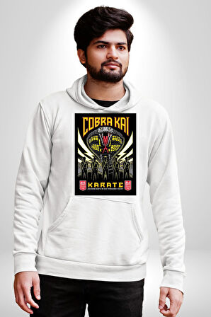 Cobra Kai Yılan Karete Dizi Film Erkek Kadın Beyaz Dijital Baskılı Kapüşonlu Sweatshirt Hoodie