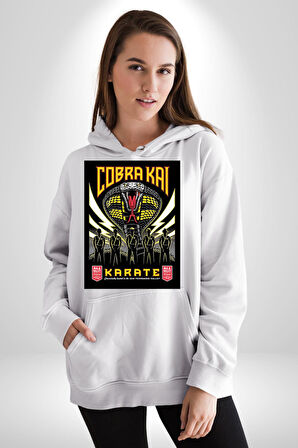 Cobra Kai Yılan Karete Dizi Film Erkek Kadın Beyaz Dijital Baskılı Kapüşonlu Sweatshirt Hoodie