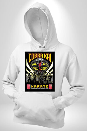 Cobra Kai Yılan Karete Dizi Film Erkek Kadın Beyaz Dijital Baskılı Kapüşonlu Sweatshirt Hoodie