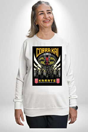 Cobra Kai Yılan Karete Dizi Film Erkek Kadın Unisex Dijital Baskılı Beyaz Sweatshirt