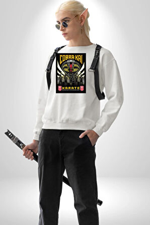 Cobra Kai Yılan Karete Dizi Film Erkek Kadın Unisex Dijital Baskılı Beyaz Sweatshirt