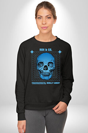 Sokak Sitili Kurukafa Erkek Kadın Unisex Dijital Baskılı Siyah Sweatshirt