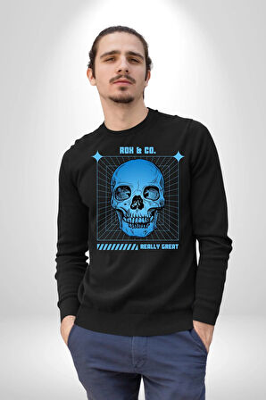 Sokak Sitili Kurukafa Erkek Kadın Unisex Dijital Baskılı Siyah Sweatshirt