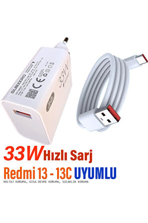 Redmi 13C Şarj Aleti 33W HIZLI Şarj Cihazı ve Kablosu Redmi 13 Uyumlu Şajr