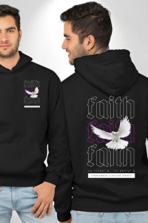 Sevimli Güvercin Beyaz Barış Sokak Sitili Erkek Kadın Siyah Ön Sırt Baskılı Kapüşonlu Sweatshirt Hoodie
