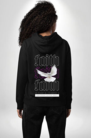 Sevimli Güvercin Beyaz Barış Sokak Sitili Erkek Kadın Siyah Ön Sırt Baskılı Kapüşonlu Sweatshirt Hoodie