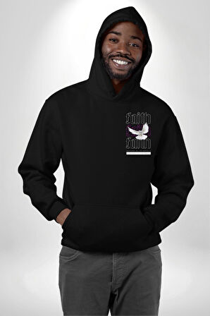 Sevimli Güvercin Beyaz Barış Sokak Sitili Erkek Kadın Siyah Ön Sırt Baskılı Kapüşonlu Sweatshirt Hoodie