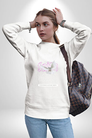 Sevimli Güvercin Beyaz Barış Sokak Sitili Erkek Kadın Unisex Dijital Baskılı Beyaz Sweatshirt